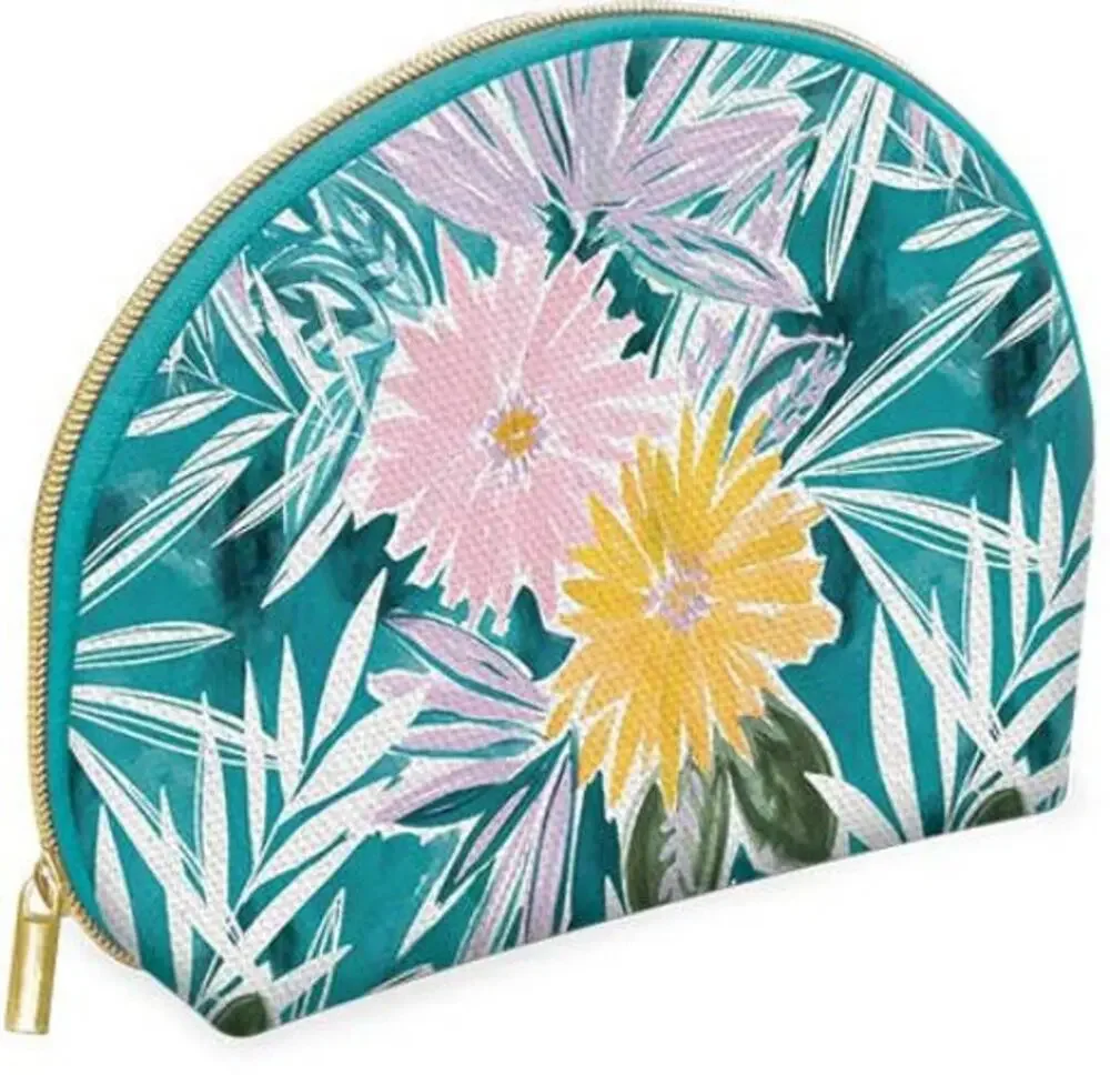 Teal Floral Canvas Cosmetic Bag